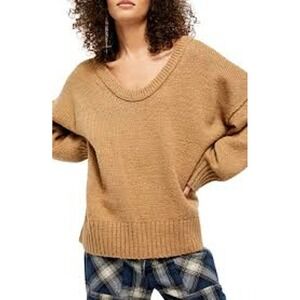 FREE PEOPLE BROOKSIDE OVERSIZED BOHO‎ PULLOVER TUNIC SWEATER XS  DESERT CAMEL